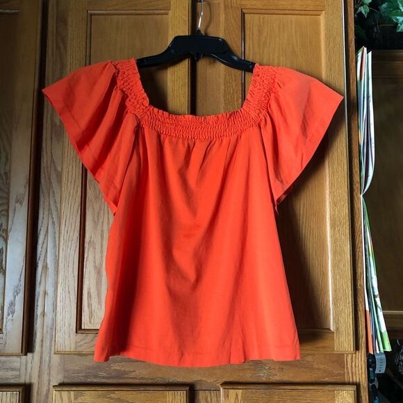 J Crew Smocked Square Neck Flutter Sleeve Top - S - Picture 6 of 10